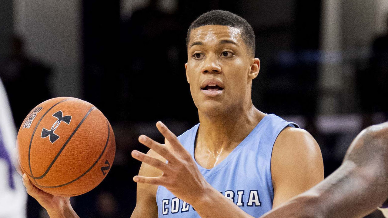 EVANSTON, IL - DECEMBER 30: Columbia Lions forward Patrick Tape (3) controls the ball during a game between the Columbia Lions and the Northwestern Wildcats on December 30, 2018, at Welsh-Ryan Arena in Evanston, IL.