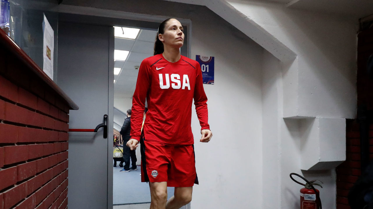 BELGRADE, SERBIA - FEBRUARY 09 - Sue Bird #6 of USA walks around in the locker room before the game against the Nigeria Women's National Basketball Team during the Olympic Qualifying Tournament at Aleksandar Nikolic Hall on February 9, 2020 in Belgrade, Serbia. NOTE TO USER: User expressly acknowledges and agrees that, by downloading and/or using this photograph, user is consenting to the terms and conditions of the Getty Images License Agreement. Mandatory Copyright Notice: Copyright 2020 NBAE