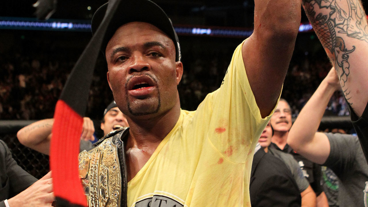 OAKLAND, CA - AUGUST 07: Anderson Silva celebrates defeating Chael Sonnen in the UFC Middleweight Championship bout at Oracle Arena on August 7, 2010 in Oakland, California.