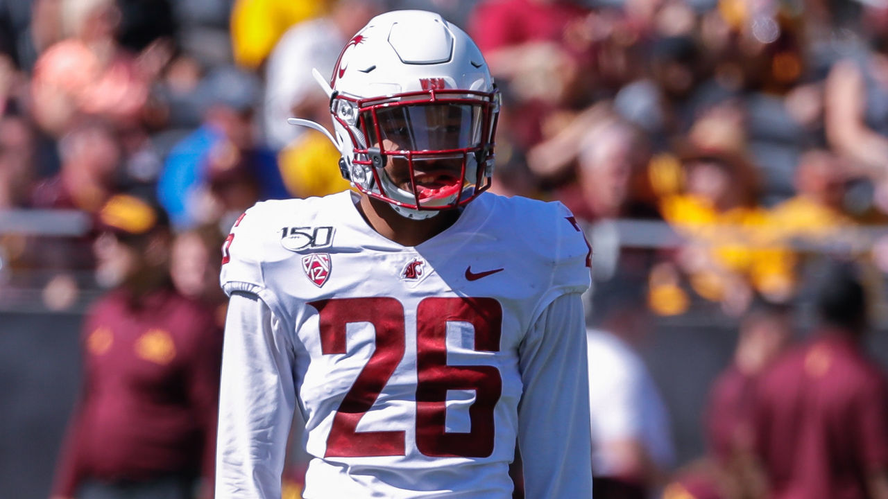 TEMPE, AZ - OCTOBER 12: Washington State Cougars safety Bryce Beekman (26) looks on during the college football game between the Washington State Cougars and the Arizona State Sun Devils on October 12, 2019 at Sun Devil Stadium in Tempe, Arizona.