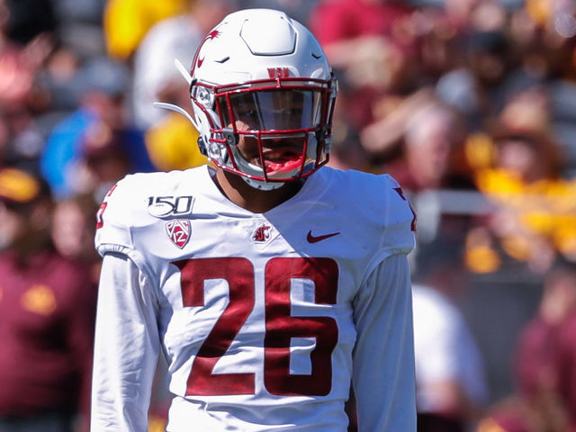 TEMPE, AZ - OCTOBER 12: Washington State Cougars safety Bryce Beekman (26) looks on during the college football game between the Washington State Cougars and the Arizona State Sun Devils on October 12, 2019 at Sun Devil Stadium in Tempe, Arizona.