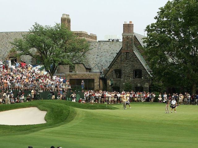 MAMARONECK, NY - JUNE 17: A general view of the play on the 18th hole during the third round of the 2006 US Open Championship at Winged Foot Golf Club on June 17, 2006 in Mamaroneck, New York.