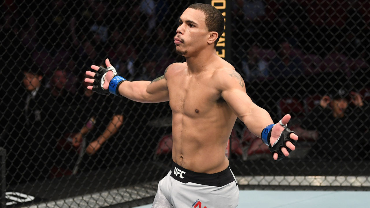 HOUSTON, TEXAS - FEBRUARY 08: Journey Newson celebrates his KO victory over Domingo Pilarte in their bantamweight bout during the UFC 247 event at Toyota Center on February 08, 2020 in Houston, Texas.