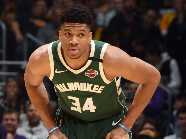 LOS ANGELES, CA - MARCH 6: Giannis Antetokounmpo #34 of the Milwaukee Bucks looks on during the game against the Los Angeles Lakers on March 6, 2020 at STAPLES Center in Los Angeles, California. NOTE TO USER: User expressly acknowledges and agrees that, by downloading and/or using this Photograph, user is consenting to the terms and conditions of the Getty Images License Agreement. Mandatory Copyright Notice: Copyright 2020 NBAE
