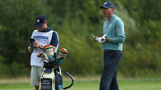 HAMBURG, GERMANY - SEPTEMBER 04: Matt Kuchar of the United States looks on with caddie during a preview day of the Porsche European Open at Green Eagle Golf Course on September 04, 2019 in Hamburg, Germany.