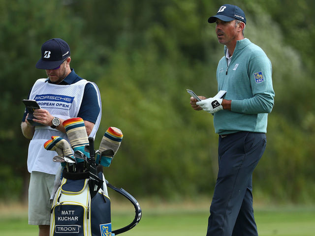 HAMBURG, GERMANY - SEPTEMBER 04: Matt Kuchar of the United States looks on with caddie during a preview day of the Porsche European Open at Green Eagle Golf Course on September 04, 2019 in Hamburg, Germany.