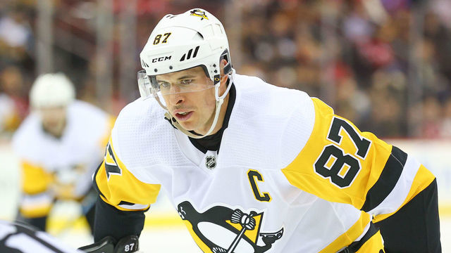 NEWARK, NJ - MARCH 10: Pittsburgh Penguins center Sidney Crosby (87) skates during the National Hockey League game between the New Jersey Devils and the Pittsburgh Penguins on March 10, 2020 at the Prudential Center in Newark, NJ.