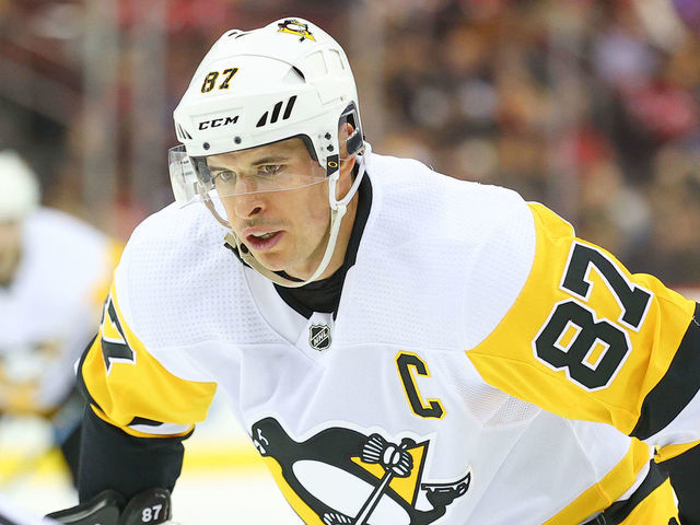 NEWARK, NJ - MARCH 10: Pittsburgh Penguins center Sidney Crosby (87) skates during the National Hockey League game between the New Jersey Devils and the Pittsburgh Penguins on March 10, 2020 at the Prudential Center in Newark, NJ.
