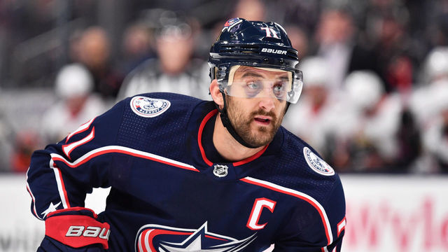 COLUMBUS, OH - FEBRUARY 24: Nick Foligno #71 of the Columbus Blue Jackets skates against the Ottawa Senators on February 24, 2020 at Nationwide Arena in Columbus, Ohio.