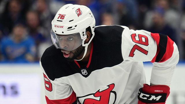 ST. LOUIS, MO - FEBRUARY 18: New Jersey Devils defenseman P.K. Subban (76) during an NHL game between the New Jersey Devils and the St. Louis Blues, on February 18, 2020, at Enterprise Center, St. Louis, MO. Photo by Keith Gillett/Icon Sportswire via Getty Images)