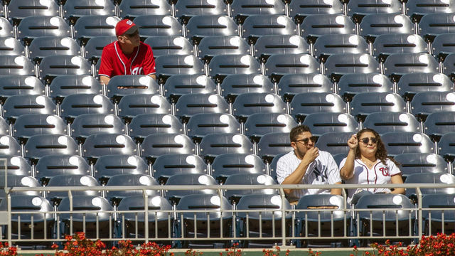WASHINGTON, DC - SEPTEMBER 24: Early arriving fans before a MLB game between the Washington Nationals and the Philadelphia Phillies, on September 24, 2019, at Nationals Park, in Washington D.C.