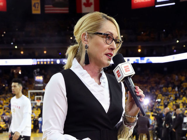 OAKLAND, CA - JUNE 5: Doris Burke provides commentary before Game Three of the NBA Finals between the Toronto Raptors and the Golden State Warriors on June 5, 2019 at ORACLE Arena in Oakland, California. NOTE TO USER: User expressly acknowledges and agrees that, by downloading and/or using this photograph, user is consenting to the terms and conditions of Getty Images License Agreement. Mandatory Copyright Notice: Copyright 2019 NBAE