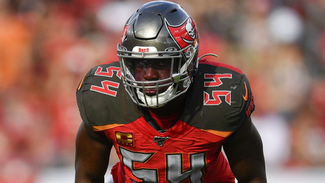 TAMPA, FL - DECEMBER 29: Tampa Bay Buccaneers Linebacker Lavonte David (54) during the second half of an NFL game between the Atlanta Falcons and the Tampa Bay Bucs on December 29, 2019, at Raymond James Stadium in Tampa, FL.