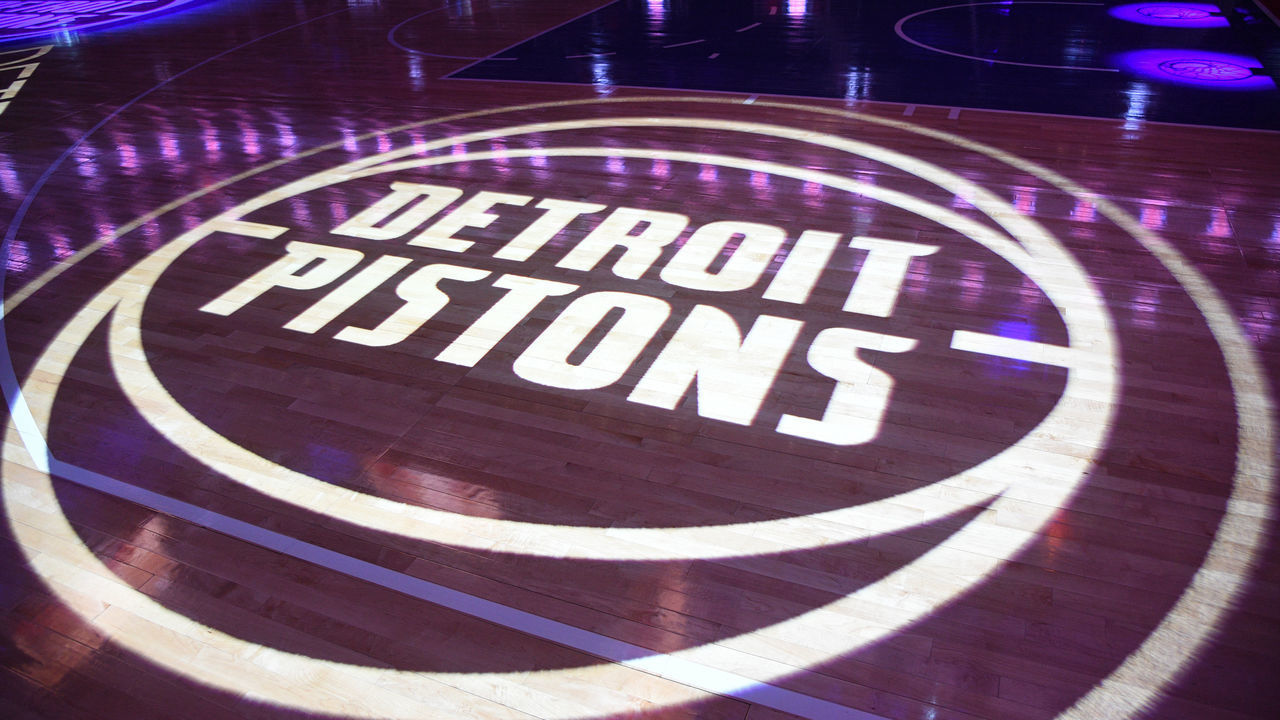 DETROIT, MI - OCTOBER 8: a general view of the Detroit Pistons logo during the game against the Brooklyn Nets during a pre-season game on October 8, 2018 at Little Caesars Arena in Detroit, Michigan. NOTE TO USER: User expressly acknowledges and agrees that, by downloading and/or using this photograph, User is consenting to the terms and conditions of the Getty Images License Agreement. Mandatory Copyright Notice: Copyright 2018 NBAE