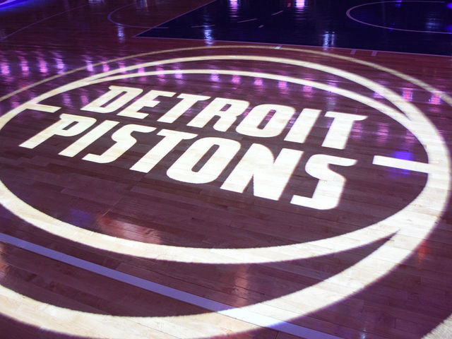 DETROIT, MI - OCTOBER 8: a general view of the Detroit Pistons logo during the game against the Brooklyn Nets during a pre-season game on October 8, 2018 at Little Caesars Arena in Detroit, Michigan. NOTE TO USER: User expressly acknowledges and agrees that, by downloading and/or using this photograph, User is consenting to the terms and conditions of the Getty Images License Agreement. Mandatory Copyright Notice: Copyright 2018 NBAE