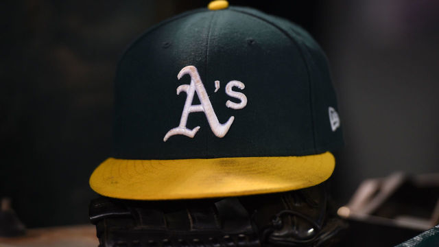 OAKLAND, CA - SEPTEMBER 17: A detailed view of an Oakland Athletics hat during the Major League Baseball game between the Kansas City Royals and the Oakland Athletics at RingCentral Coliseum on September 17, 2019 in Oakland, CA.