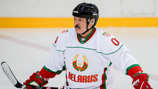 SOCHI, RUSSIA - FEBRUARY 7, 2020: Belarus' President Alexander Lukashenko during a friendly ice hockey match at an ice arena of the Galaktika recreation center in Krasnaya Polyana. Mikhail Metzel/TASS