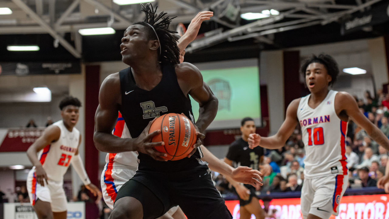 SPRINGFIELD, MA - JANUARY 18: Roselle Catholic Lions center Cliff Omoruyi (11) in action during the second half of the Spalding Hoophall Classic high school basketball game between the Roselle Catholic Lions and Bishop Gorman Gaels on January 18, 2020 at Blake Arena in Springfield, MA