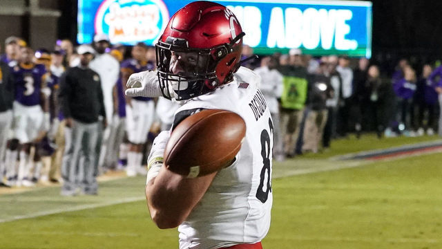 GREENVILLE, NC - NOVEMBER 02: Cincinnati Bearcats tight end Josiah Deguara (83) watches a ball sail past during a game between the Cincinnati Bearcats and the East Carolina Pirates on November 2, 2019 at Dowdy-Ficklen Stadium in Greenville NC
