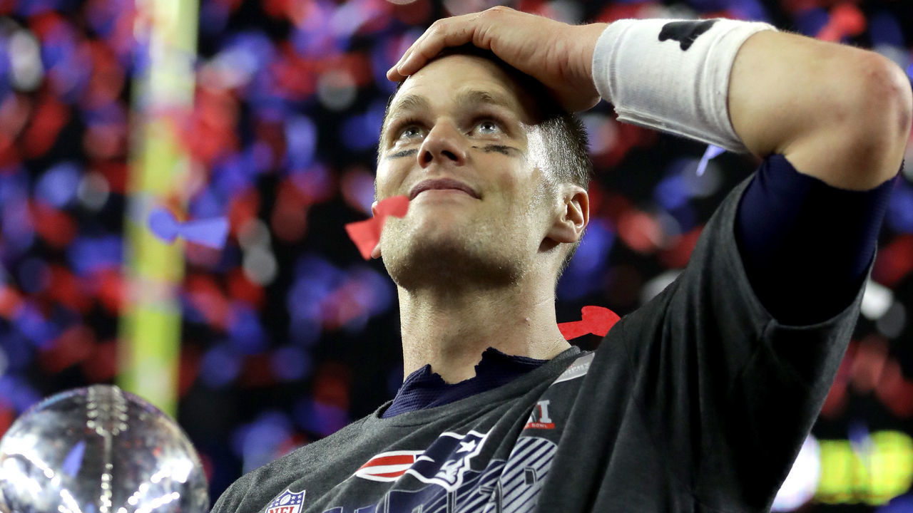HOUSTON, TX - FEBRUARY 05: Tom Brady #12 of the New England Patriots celebrates after the Patriots celebrates after the Patriots defeat the Atlanta Falcons 34-28 during Super Bowl 51 at NRG Stadium on February 5, 2017 in Houston, Texas.