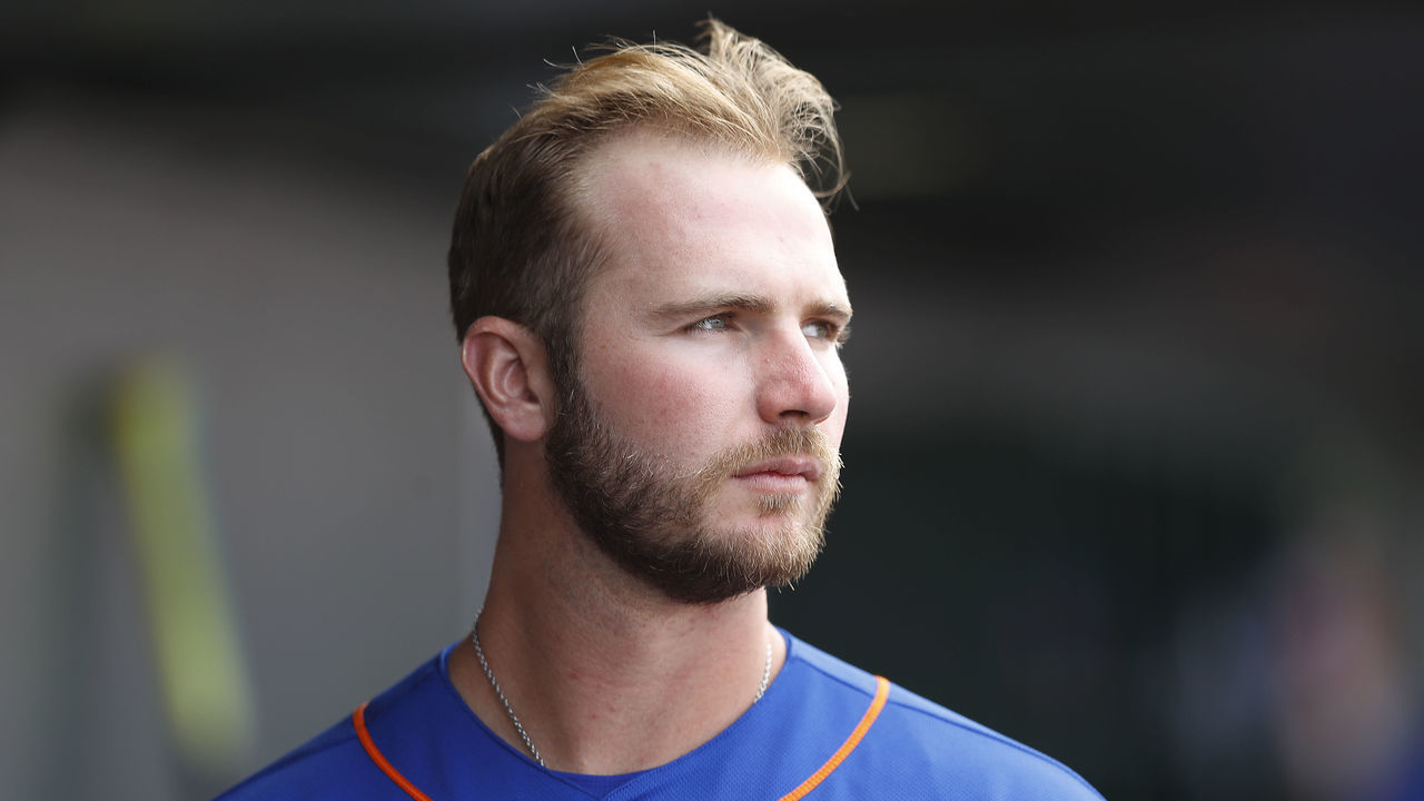 JUPITER, FLORIDA - MARCH 09: Pete Alonso #20 of the New York Mets looks on against the Miami Marlins during a Grapefruit League spring training game at Roger Dean Stadium on March 09, 2020 in Jupiter, Florida.