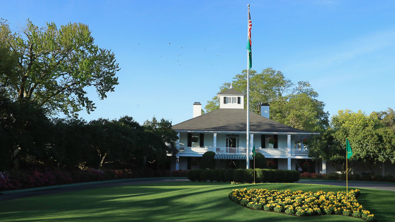 AUGUSTA, GA - APRIL 02: Founders Circle and the clubhouse are seen during a practice round prior to the start of the 2018 Masters Tournament at Augusta National Golf Club on April 2, 2018 in Augusta, Georgia.