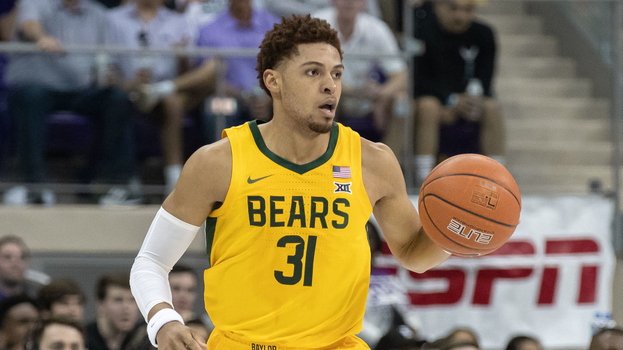 FORT WORTH, TX - FEBRUARY 29: Baylor Bears guard MaCio Teague (#31) dribbles up court during the Big 12 college basketball game between the TCU Horned Frogs and Baylor Bears on February 29, 2020 at Ed & Rae Schollmaier Arena in Fort Worth, Texas.