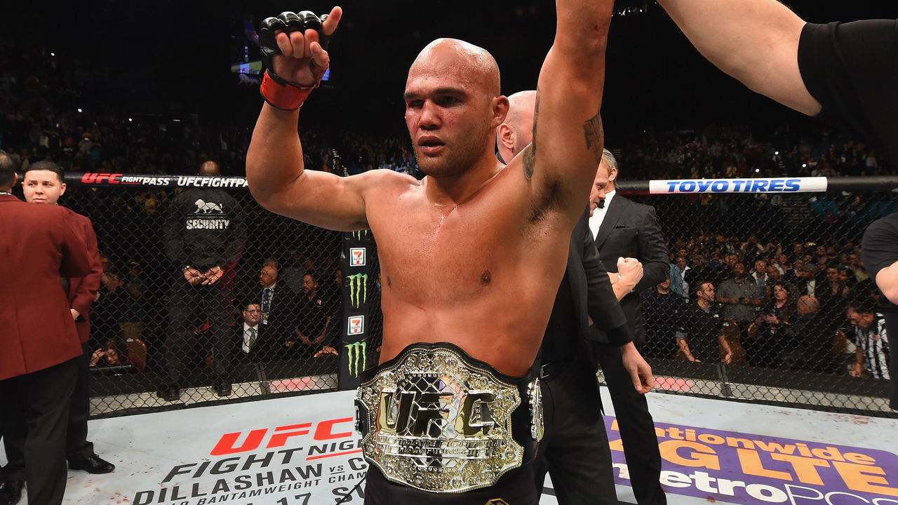 LAS VEGAS, NV - JANUARY 02: Robbie Lawler reacts to his victory over Carlos Condit in their UFC welterweight championship bout during the UFC 195 event inside MGM Grand Garden Arena on January 2, 2016 in Las Vegas, Nevada.