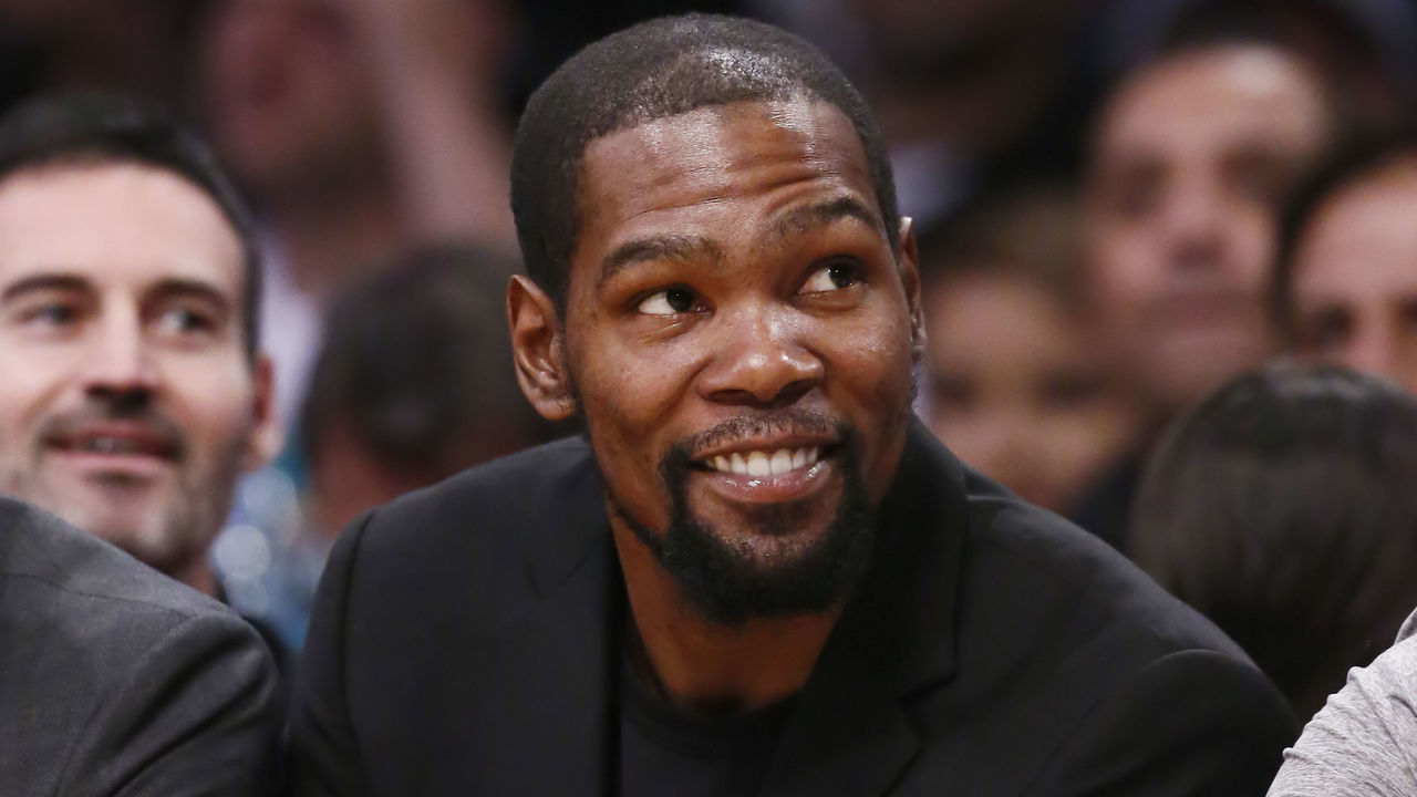 LOS ANGELES, CA - MARCH 10: Kevin Durant looks on during a game at the Staples Center on March 10, 2020 in Los Angeles, CA. Mandatory Credit: 2020 NBAE