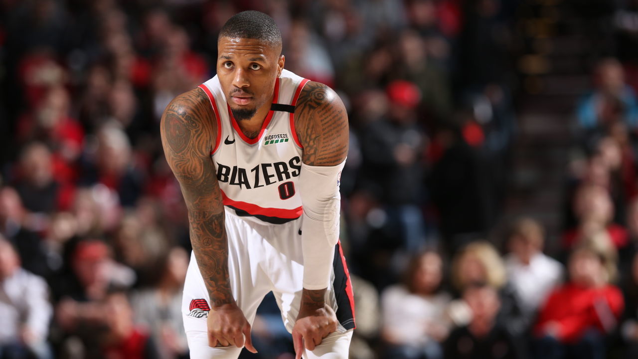 PORTLAND, OR - MARCH 7: Damian Lillard #0 of the Portland Trail Blazers looks on during the game against the Sacramento Kings on March 7, 2020 at the Moda Center Arena in Portland, Oregon. Mandatory Copyright Notice: Copyright 2020 NBAE