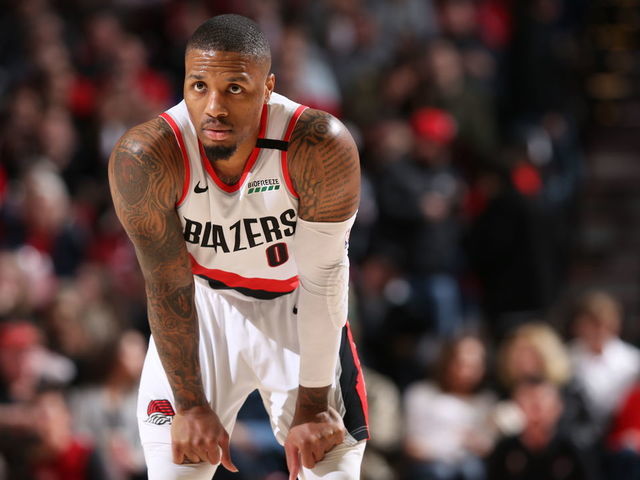 PORTLAND, OR - MARCH 7: Damian Lillard #0 of the Portland Trail Blazers looks on during the game against the Sacramento Kings on March 7, 2020 at the Moda Center Arena in Portland, Oregon. Mandatory Copyright Notice: Copyright 2020 NBAE