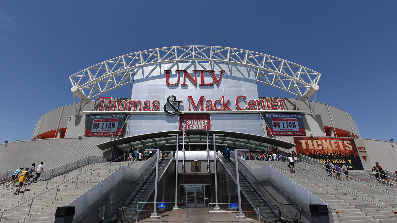 LAS VEGAS, NV - JULY 7: An outside view of the Thomas & Mack Center on July 7, 2017 at the Thomas & Mack Center in Las Vegas, Nevada. NOTE TO USER: User expressly acknowledges and agrees that, by downloading and/or using this Photograph, user is consenting to the terms and conditions of the Getty Images License Agreement. Mandatory Copyright Notice: Copyright 2017 NBAE