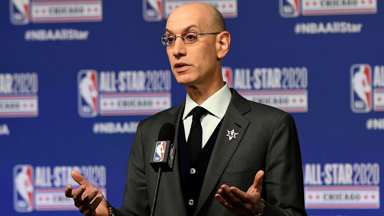 CHICAGO, ILLINOIS - FEBRUARY 15: NBA Commissioner Adam Silver speaks to the media during a press conference at the United Center on February 15, 2020 in Chicago, Illinois.