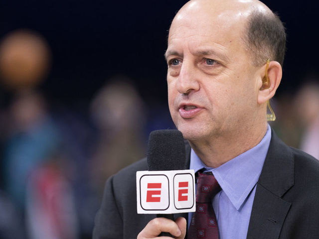 PHILADELPHIA, PA - DECEMBER 18: ESPN analyst Jeff Van Gundy talks prior to the game between the Miami Heat and Philadelphia 76ers at the Wells Fargo Center on December 18, 2019 in Philadelphia, Pennsylvania. NOTE TO USER: User expressly acknowledges and agrees that, by downloading and/or using this photograph, user is consenting to the terms and conditions of the Getty Images License Agreement.