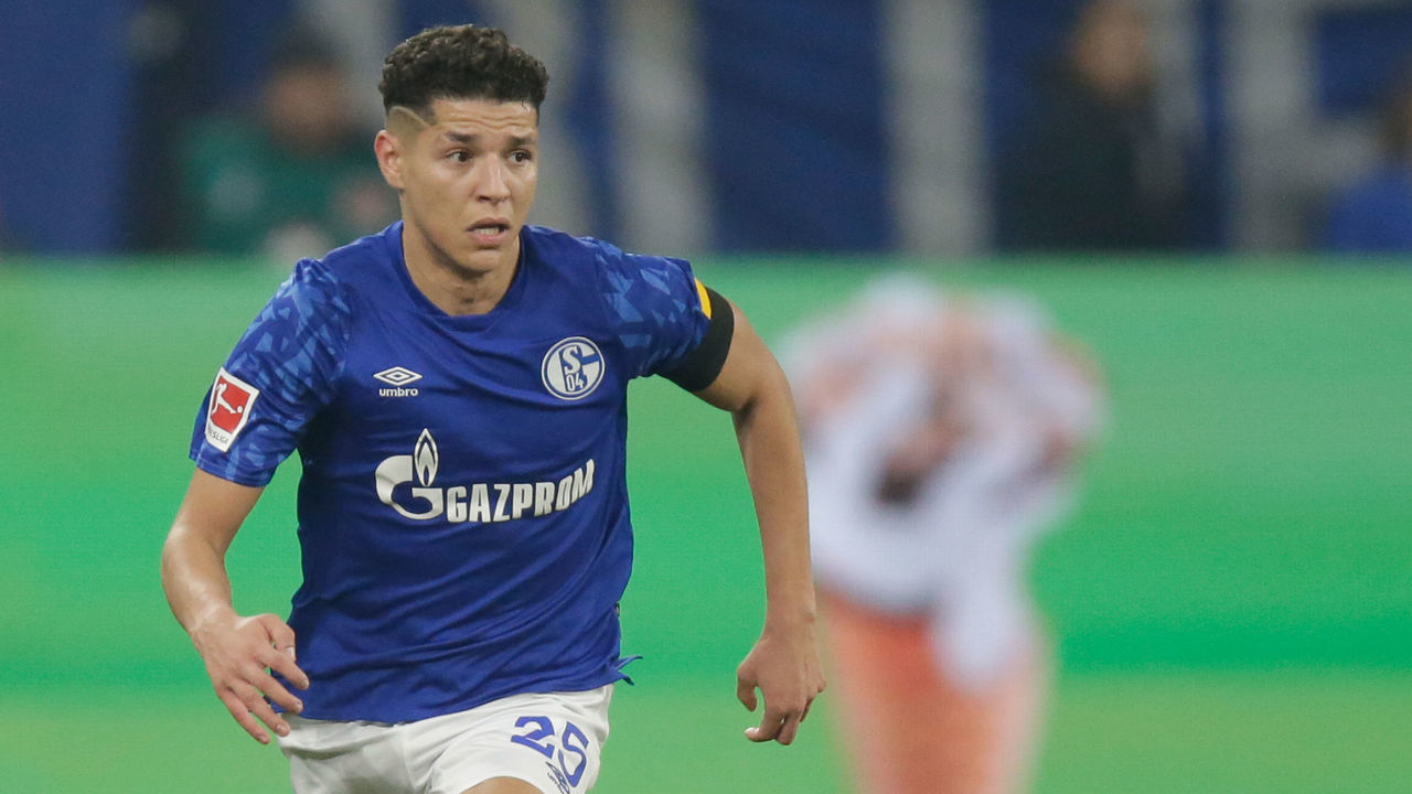 GELSENKIRCHEN, GERMANY - FEBRUARY 22: Amine Harit of Schalke 04 during the German Bundesliga match between Schalke 04 v RB Leipzig at the Veltins Arena on February 22, 2020 in Gelsenkirchen Germany