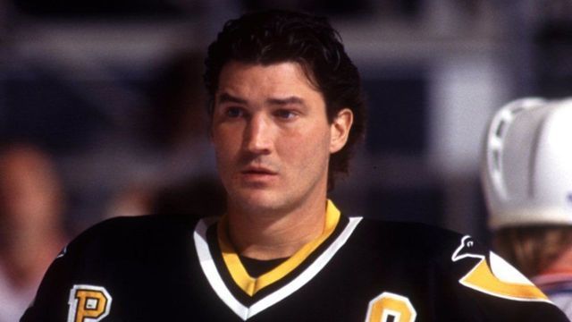 NEW YORK, NY - 1995: Mario Lemieux #66 of the Pittsburgh Penguins skates on the ice during warm ups before an NHL game against the New York Rangers in 1995 at the Madison Square Garden in New York, New York.