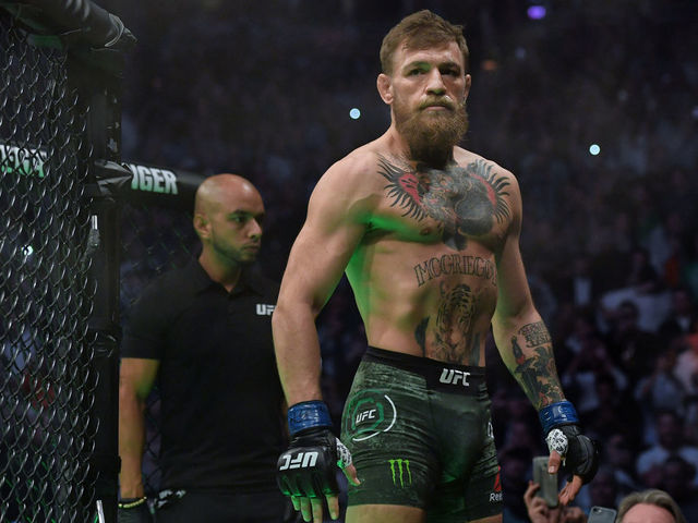 LAS VEGAS, CA - OCTOBER 06: Conor McGregor makes his way to the cage to fight Khabib Nurmagomedov during UFC 229 at the T-Mobile Arena in Las Vegas, Nev. Friday, Oct. 6, 2018.