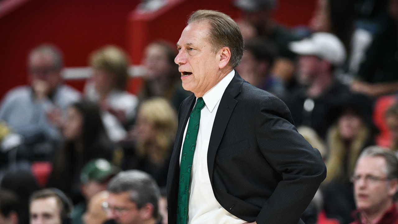 DETROIT, MI - DECEMBER 16: Michigan State Spartans head coach Tom Izzo looks on during a District Detroit Basketball Showcase college basketball game between Michigan State and Oakland on December 16, 2017, at Little Caesars Arena in Detroit, MI.