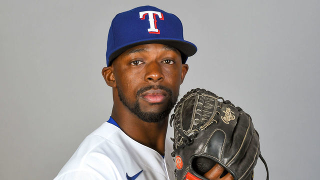 SURPRISE, AZ - FEBRUARY 19: James Jones #66 of the Texas Rangers poses during Photo Day on Wednesday, February 19, 2020 at Surprise Stadium in Surprise, Arizona.