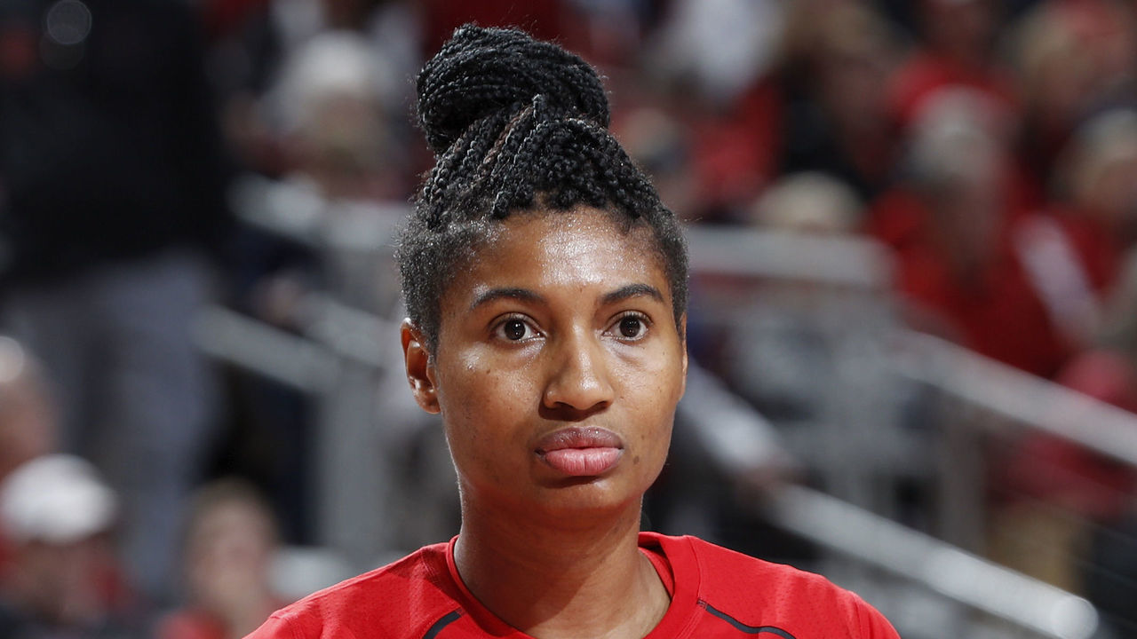 LOUISVILLE, KY - FEBRUARY 02: Angel McCoughtry #8 of the USA Women's National team looks on during an exhibition game against the Louisville Cardinals at KFC YUM! Center on February 2, 2020 in Louisville, Kentucky.