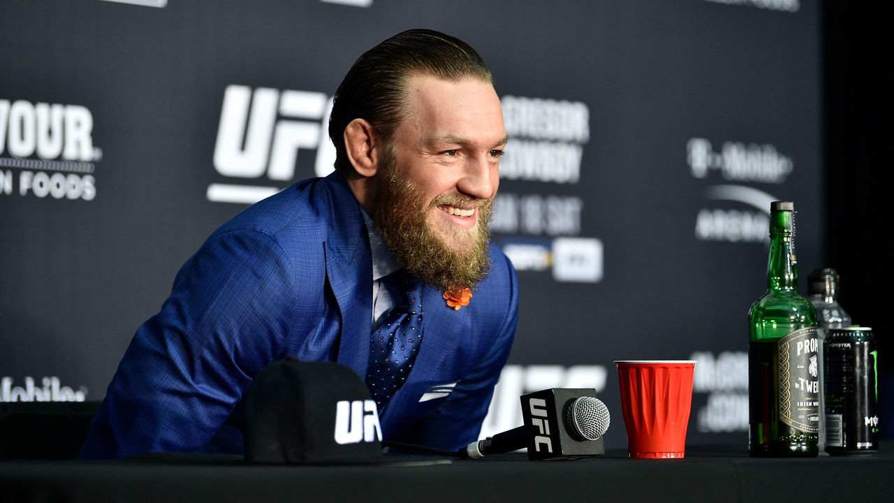 LAS VEGAS, NV - JANUARY 18: Conor McGregor of Ireland speaks to the media following the UFC 246 event at T-Mobile Arena on January 18, 2020 in Las Vegas, Nevada.
