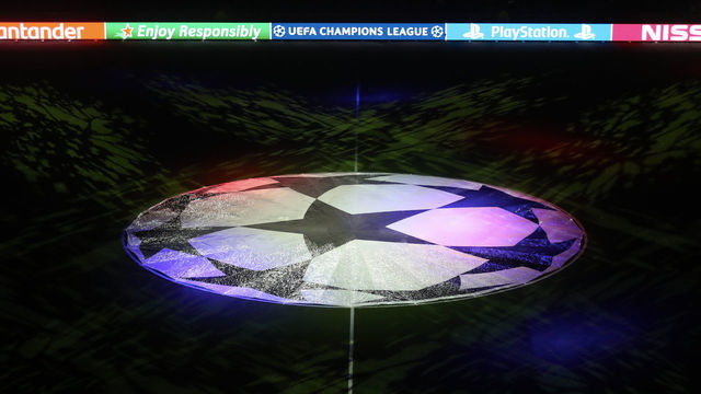 LYON, FRANCE-FEBRUARY 26: A illustation flag of Champions Leagues before the UEFA Champions League round of 16 first leg match between Olympique Lyon and Juventus at Parc Olympique on February 26, 2020 in Lyon, France.