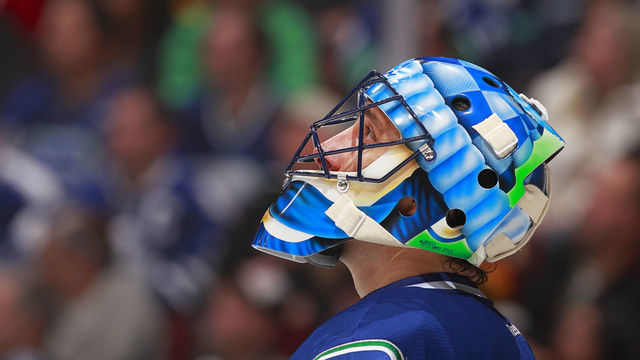 VANCOUVER, BC - NOVEMBER 2: Roberto Luongo #1 of the Vancouver Canucks looks on from his crease during their NHL game against the Toronto Maple Leafs at Rogers Arena on November 2, 2013 in Vancouver, British Columbia, Canada. Vancouver won 4-0.