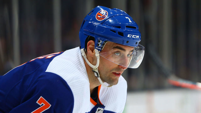 UNIONDALE, NEW YORK - FEBRUARY 23: Jordan Eberle #7 of the New York Islanders skates against the San Jose Sharks at NYCB Live's Nassau Coliseum on February 23, 2020 in Uniondale, New York. New York Islanders defeated the San Jose Sharks 4-1.