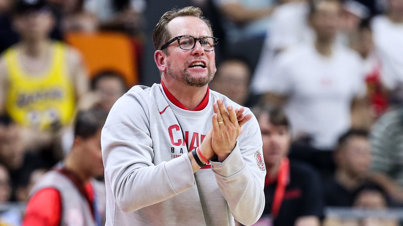 DONGGUAN, CHINA - SEPTEMBER 01: Nick Nurse coach of Canada in action during the 2019 FIBA World Cup, first round match between Canada and Australia at Dongguan Basketball Center on September 01, 2019 in Dongguan, China.