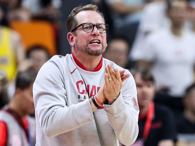 DONGGUAN, CHINA - SEPTEMBER 01: Nick Nurse coach of Canada in action during the 2019 FIBA World Cup, first round match between Canada and Australia at Dongguan Basketball Center on September 01, 2019 in Dongguan, China.