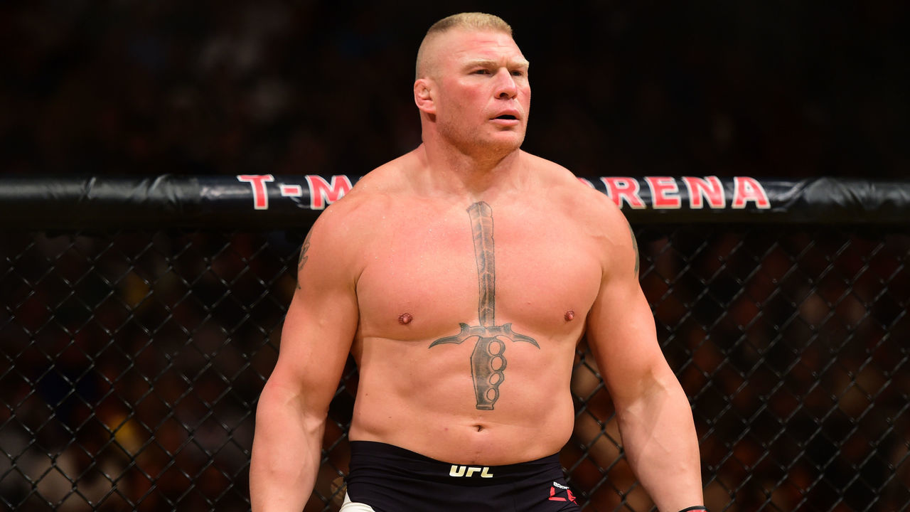 LAS VEGAS, NV - JULY 09: Brock Lesnar prepares to face Mark Hunt of New Zealand in their heavyweight bout during the UFC 200 event on July 9, 2016 at T-Mobile Arena in Las Vegas, Nevada.