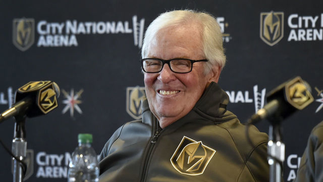 LAS VEGAS, NEVADA - MAY 02: Vegas Golden Knights owner Bill Foley speaks at a news conference announcing Kelly McCrimmon's promotion to general manager at City National Arena on May 02, 2019 in Las Vegas, Nevada.