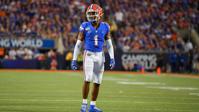 ORLANDO, FL - AUGUST 24: CJ Henderson #1 of the Florida Gators in action against the Miami Hurricanes in the Camping World Kickoff at Camping World Stadium on August 24, 2019 in Orlando, Florida.