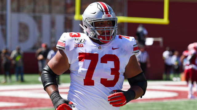 BLOOMINGTON, IN - SEPTEMBER 14: Ohio State (OL) Jonah Jackson (73) during a college football game between the Ohio State Buckeyes and Indiana Hoosiers on September 14, 2019 at Memorial Stadium in Bloomington, IN